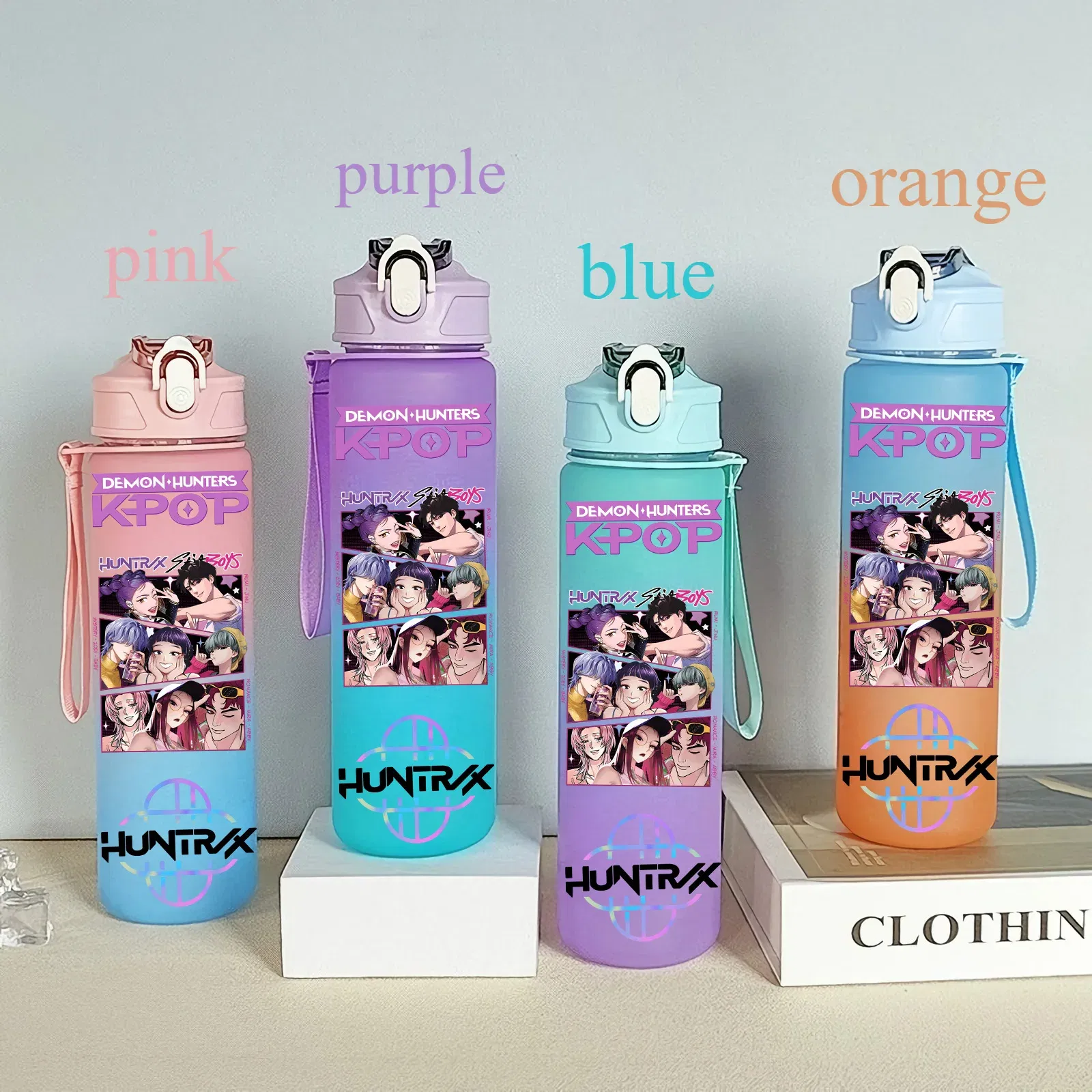 Color: Orange, Size: 12" - 750ML K-pop Demon Hunters HUNTR X Rumi Mira Zoey Jinu Celine Kpop Plastic Water Cup K Pop Drinking Bottle School Huntrix Gourde