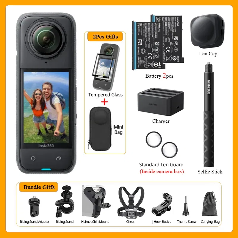 Bundle: Bundle2, Color: Silver, Ships From: CHINA - Top Insta360 X4 Now arrival 8K Waterproof 360 Action Camera, 4K Wide-Angle Video 2290mAh Battery Insta360 X4 Sport Camera