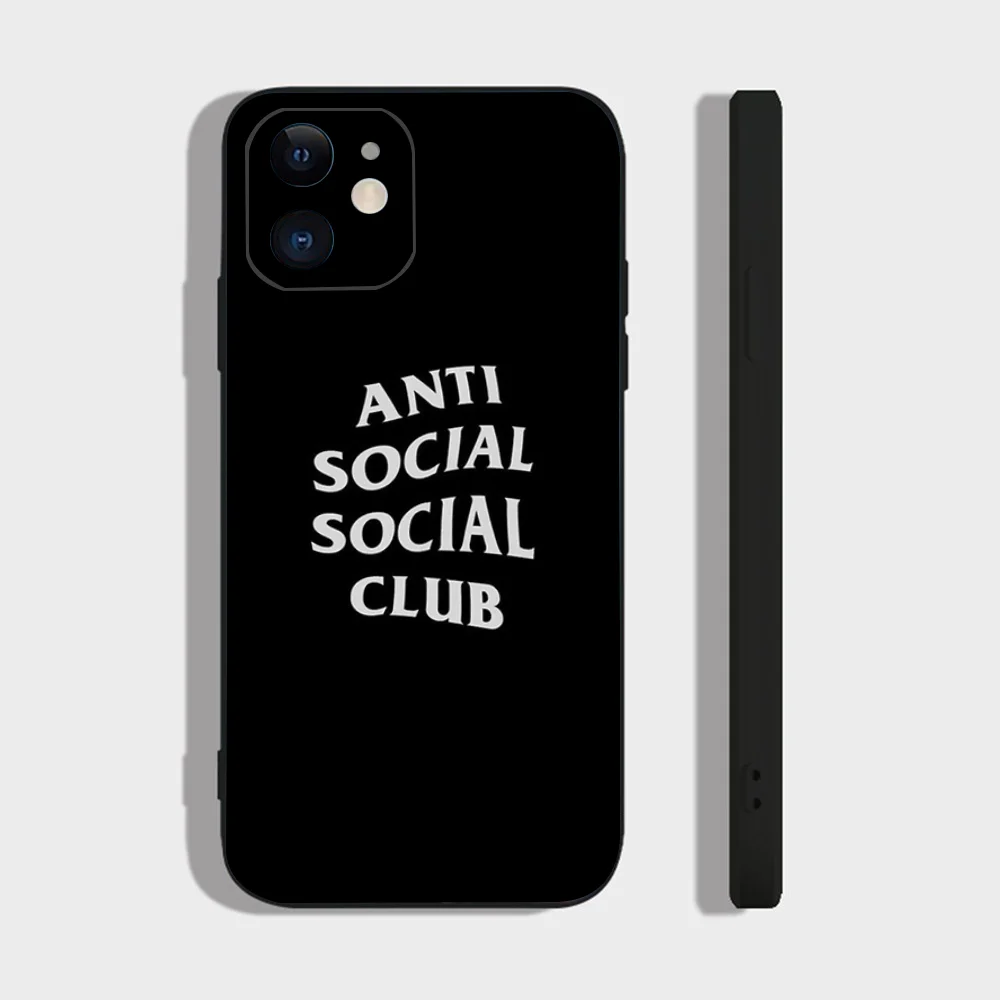 Color: Beige, Material: Genuine leather - Anti Social Social Club Phone Case For IPhone 16 15 14 13 Pro Max 11 12 Mini X Xs XR Se 2022 Black Silicone Cover