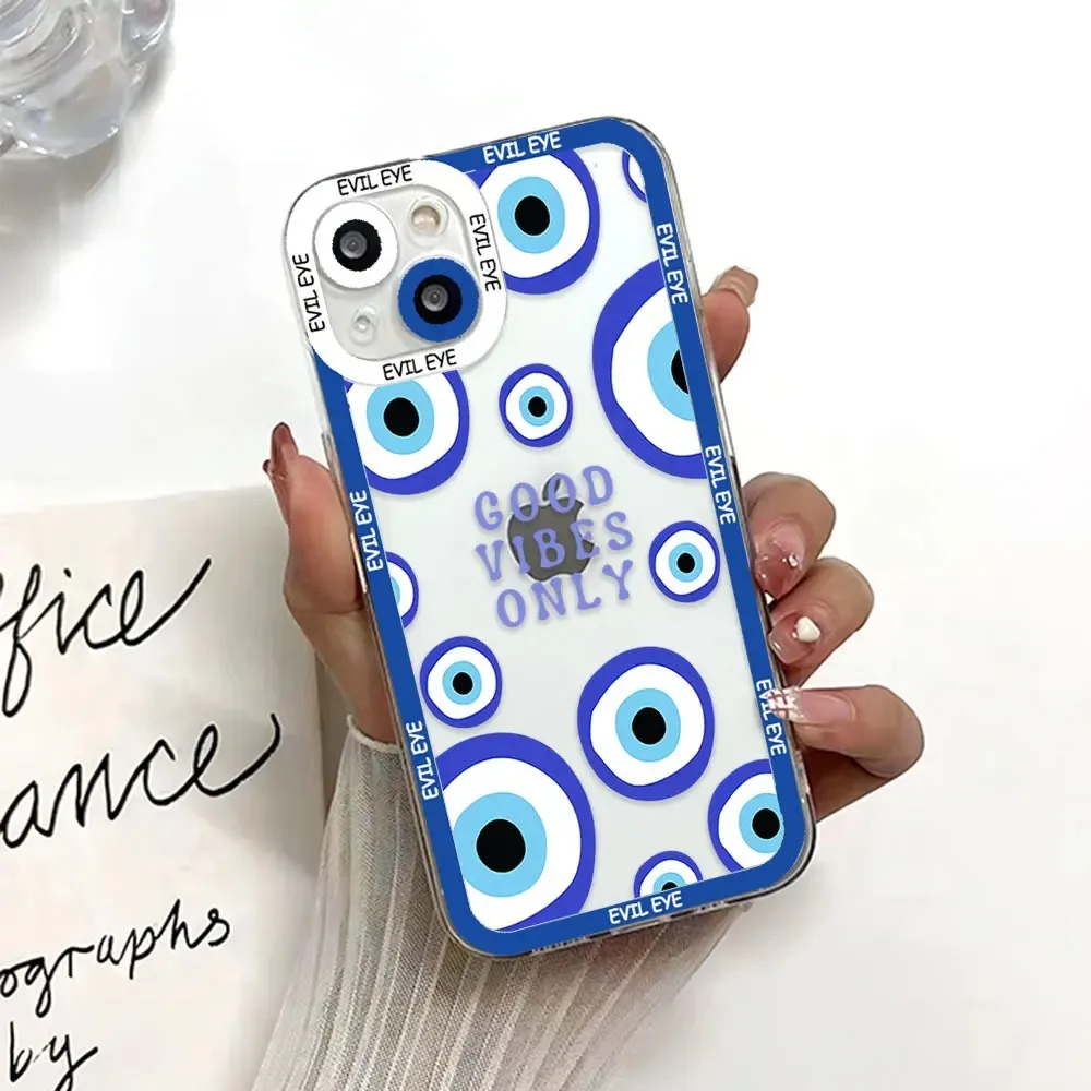 Color: Beige, Material: PP - Blue Evil Eye Phone Case For Samsung Galaxy S10 S20 S21 S22 S23 S24 FE Plus Ultra Note 20 Transparent TPU Case