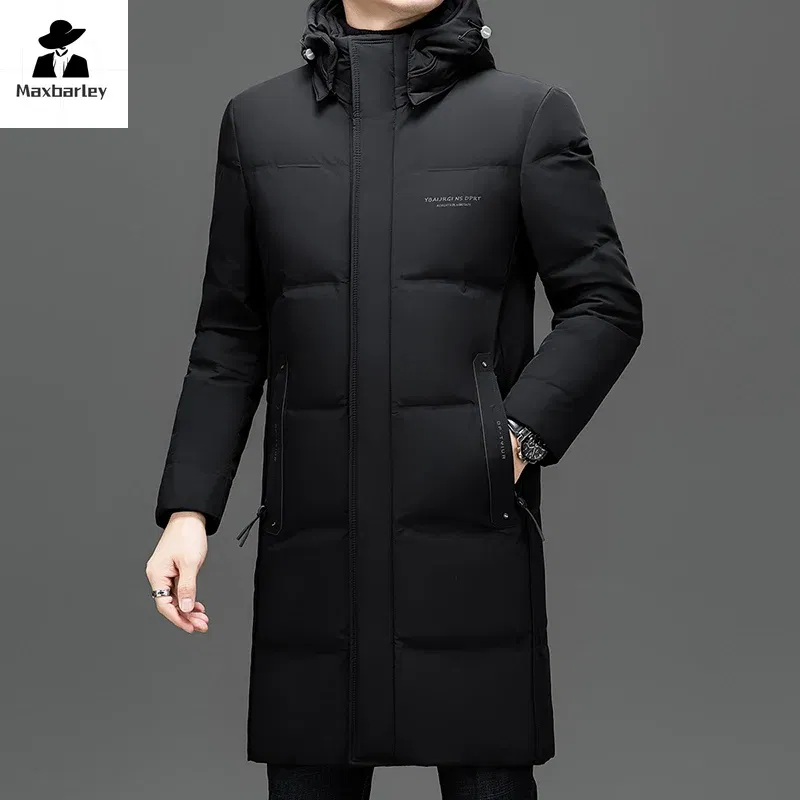 Color: black, Size: XL - 2024 New Men's Winter Down Jacket Long Knee-length Thickened Warm Duck Down Parka High-end Hooded Detachable Extremely Cold Coat