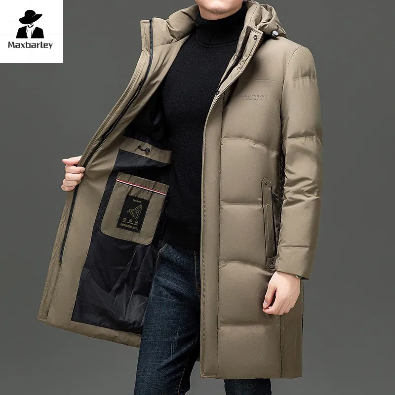 Color: black, Size: XL - 2024 New Men's Winter Down Jacket Long Knee-length Thickened Warm Duck Down Parka High-end Hooded Detachable Extremely Cold Coat
