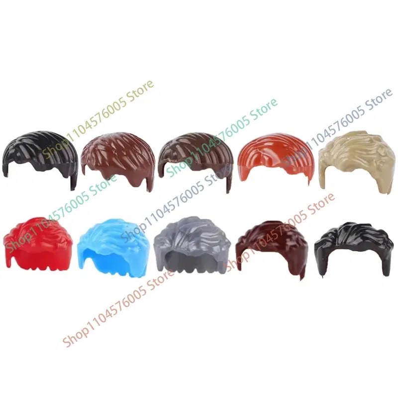 Color: Apricot - MOC Brown Hair Building Blocks City Figures Body Creative Accessory Blond Gold White Parts DIY Hats Mini Bricks Assemble Toy S04