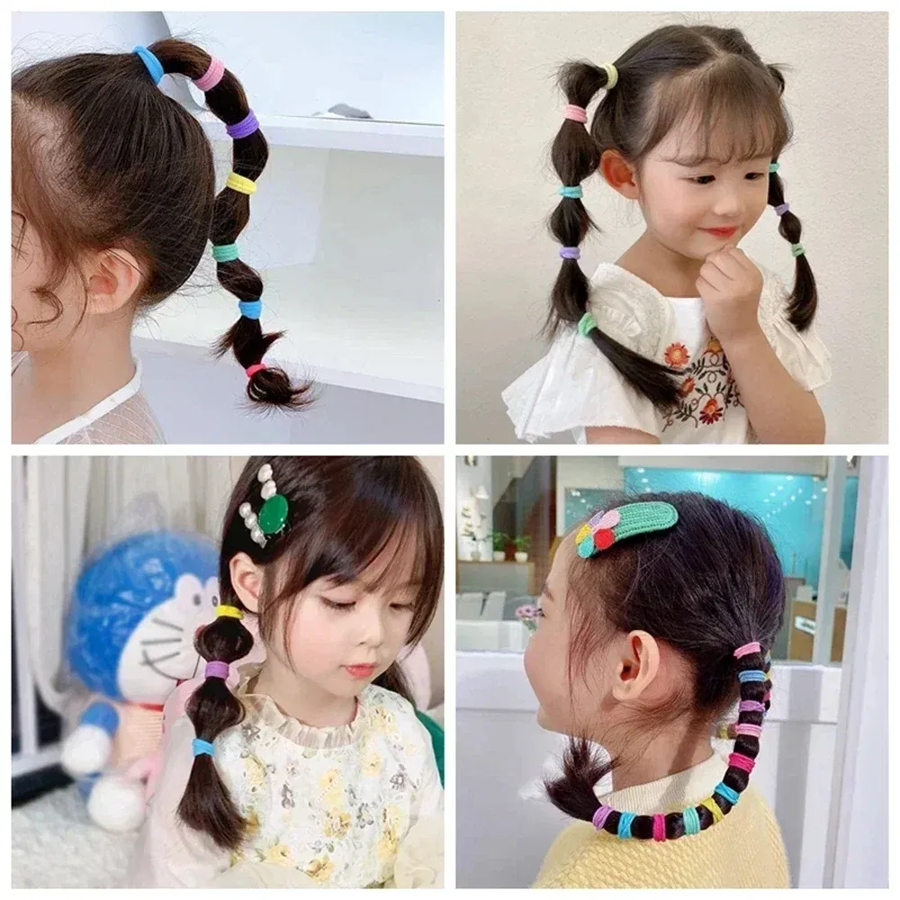 Color: Ginger - 100PCS Colorful Basic Nylon Ealstic Hair Ties for Girls Ponytail Hold Scrunchie Rubber Band Kid Fashion Hair Accessories