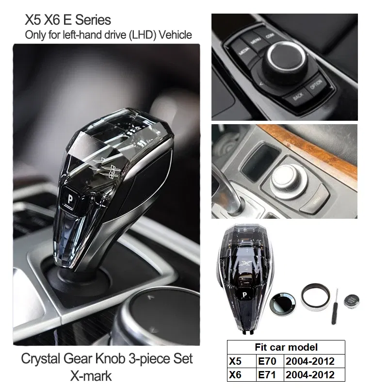 Color Name: Black - Crystal Gear Shift Lever Knob Set for BMW  X5 Series G05 E70 F15  X6 Series G06 E71 F16 X7 G07 3 Series G20 X3 G01 X4 G02