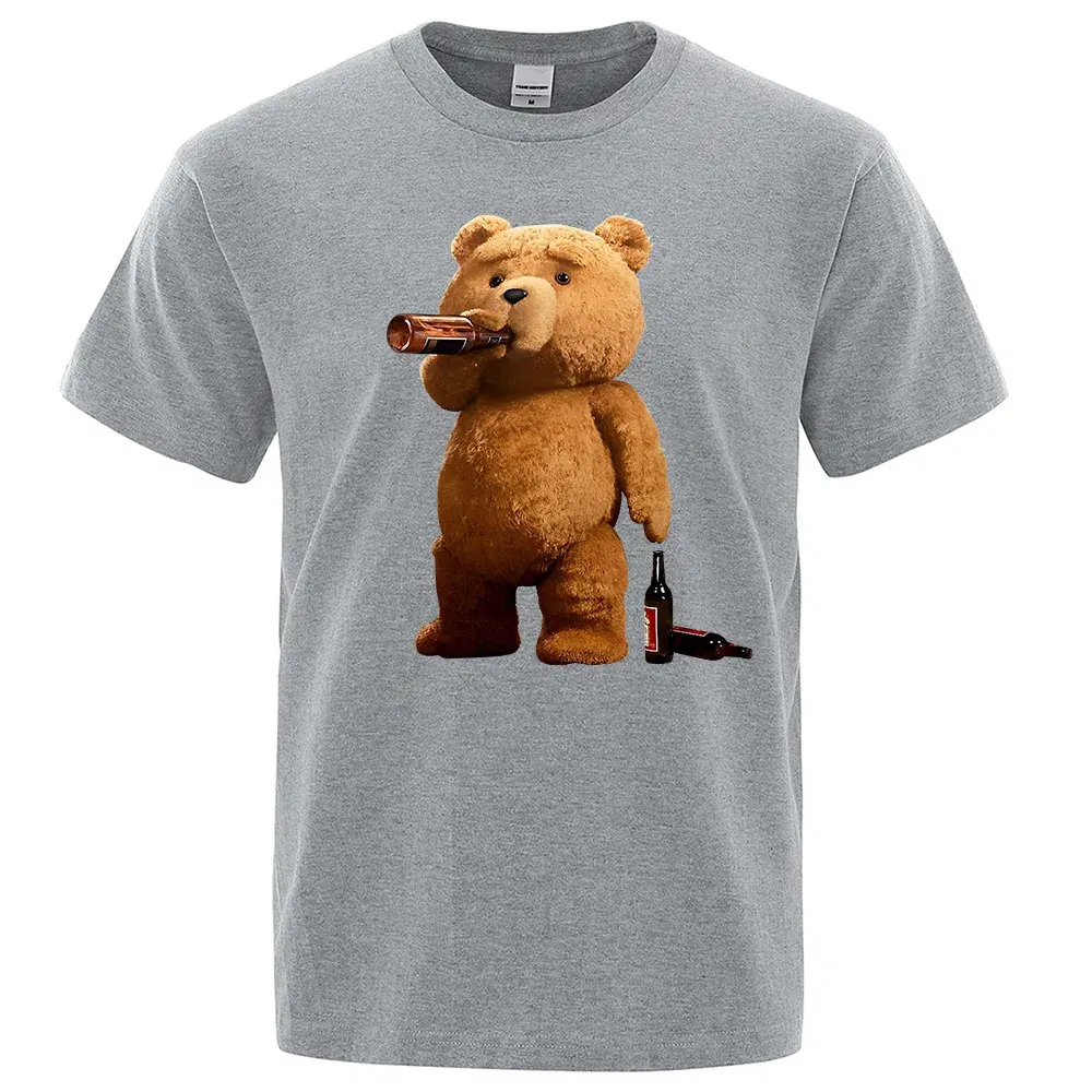 Color: black, Size: L - Lovely Ted Bear Drink Beer Poster Funny Printed T-Shirt Men Fashion Casual Short Sleeves Loose Oversize Tee Street Hip Hop Tops
