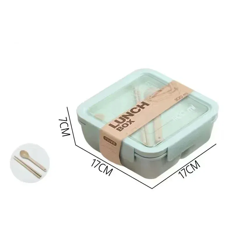 Color: green - 850/1100ML wheat straw lunch box bento box Microwave oven Students with lid canteen simple lunch box rectangular portable