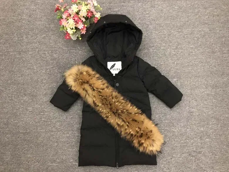 Color: SKY BLUE, Kid Size: 8 - Children Girl boy Winter real fur thickened down jackets 90 down Long Coat jacket overcoat baby kids clothing -30 outwear ws1245
