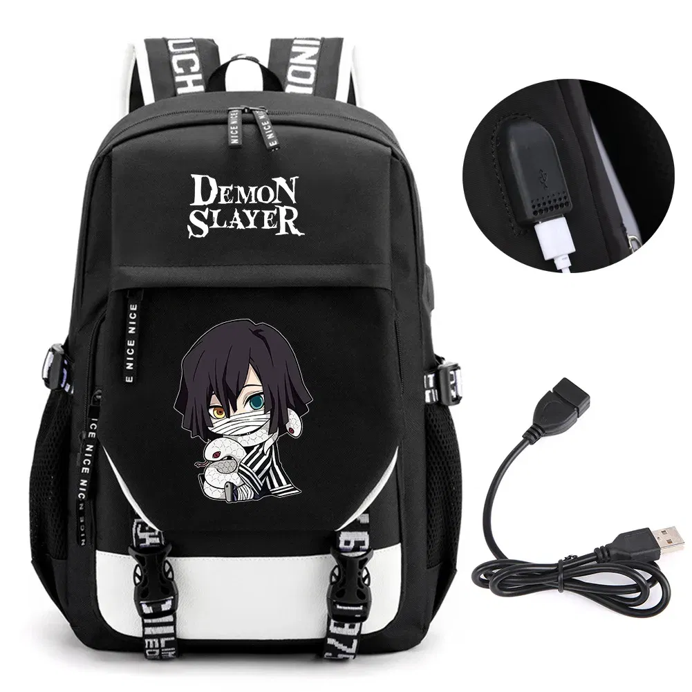 Color: Pink - Anime Demon Slayer Kamado Nezuko Backpack School Book Bags Mochila Travel USB Port Bag Laptop Boy Girls Gift