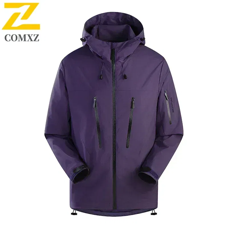 Color: Lavender, Size: 4XL - Spring Autumn Men's Windbreaker Fashion Outdoor Mountaineering Travel Windproof Waterproof Hooded Jacket Slim Fit Versatile Coat
