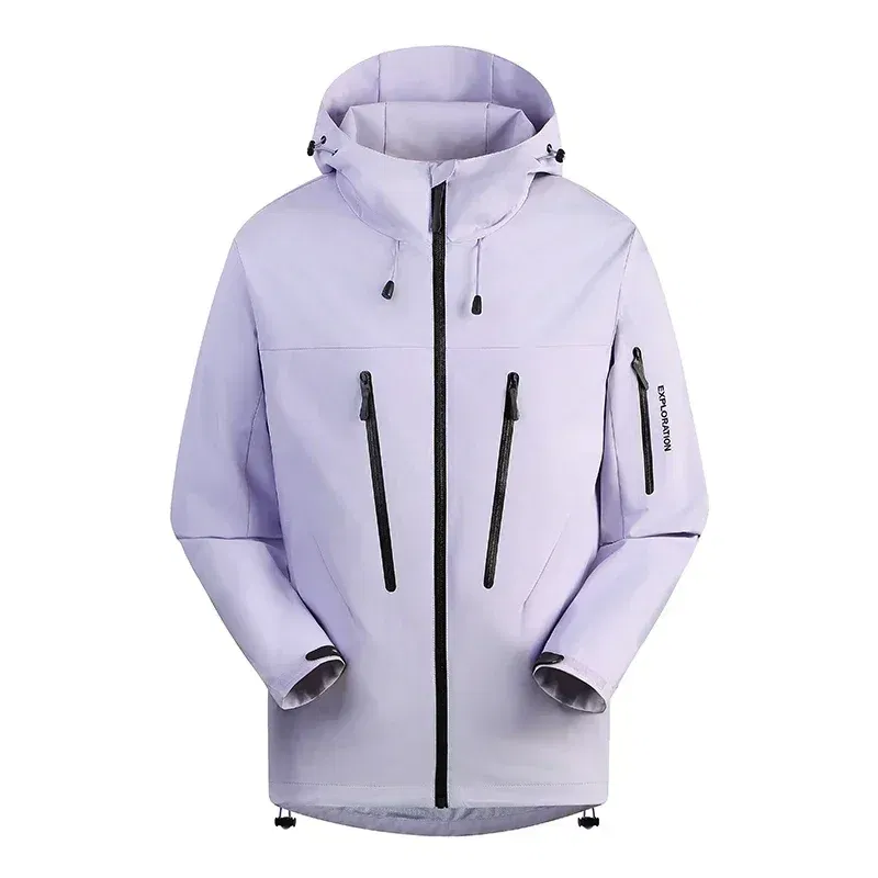 Color: Lavender, Size: 4XL - Spring Autumn Men's Windbreaker Fashion Outdoor Mountaineering Travel Windproof Waterproof Hooded Jacket Slim Fit Versatile Coat