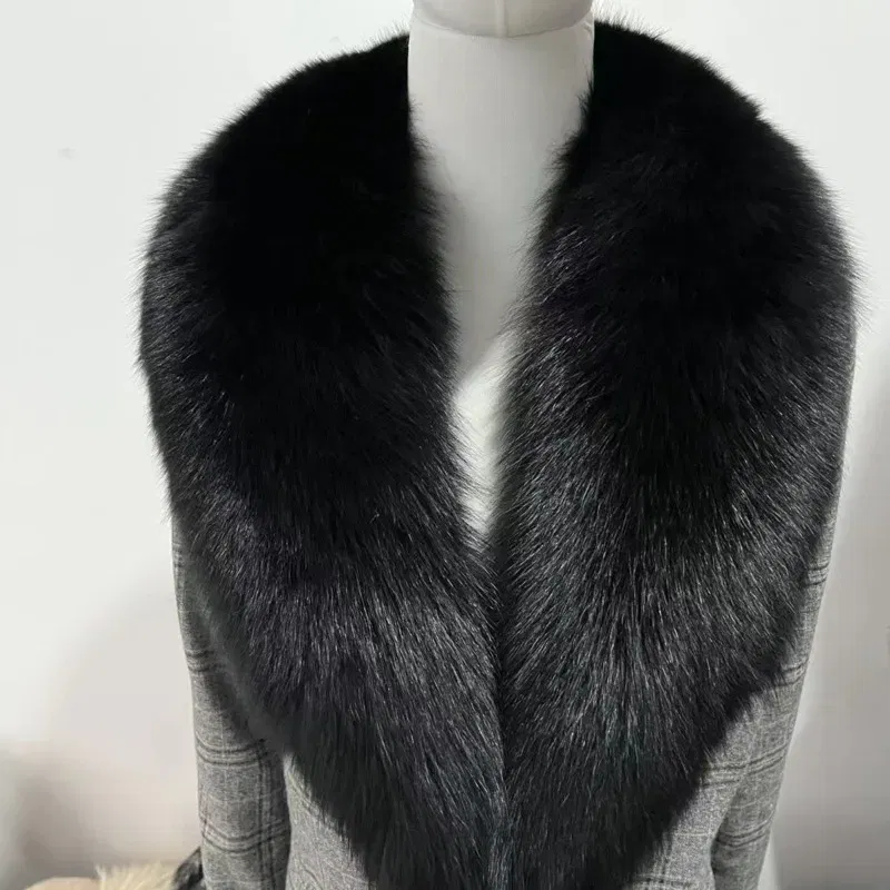 Color: green, Size: XL - Winter Real Fox Fur Collar Woman Furry Natural Raccoon Fur Scarf Shawls Luxury Neck Warmer Wraps For Coat Fur Scarves Large Size