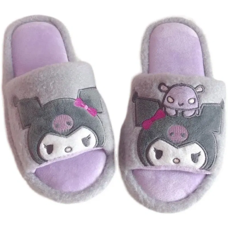 Color: PURPLE, Shoe Size: 39 - Kawaii Peep Toe Slippers Girl Cute Indoor Shoes Open Toes Home Slippers Casual Lolita Flat Non-slip Purple Pink Japanese Style