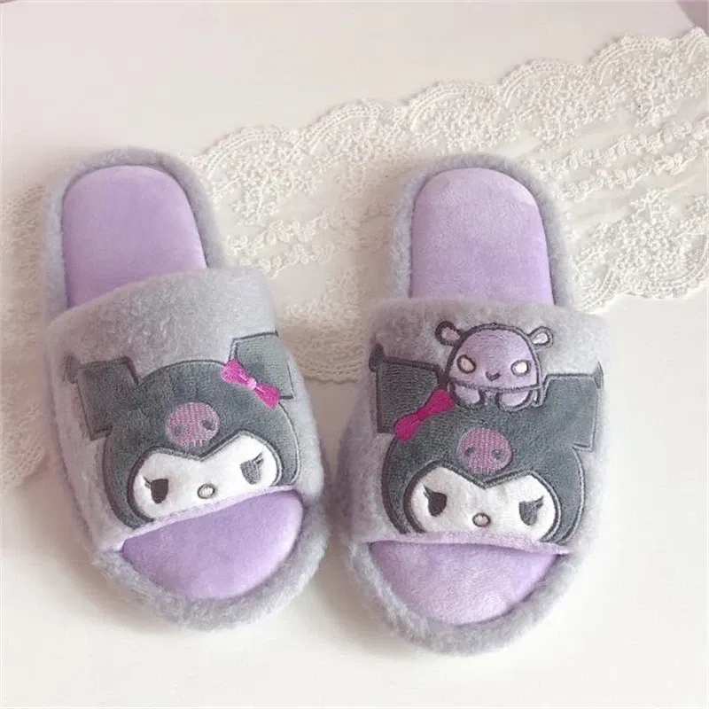 Color: PURPLE, Shoe Size: 39 - Kawaii Peep Toe Slippers Girl Cute Indoor Shoes Open Toes Home Slippers Casual Lolita Flat Non-slip Purple Pink Japanese Style