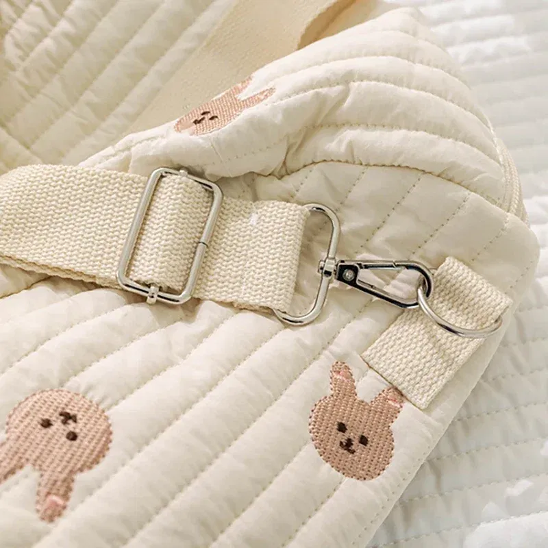 Color: Brown - New Embroidered Mom Bag Storage Bag Large Capacity Mommy Travel Bag Fashion Multi-functional Handbag Lightweight Diagonal