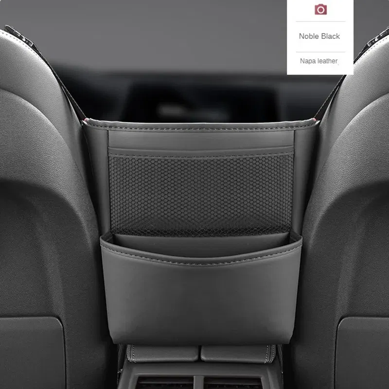 Color Name: GRAY - Car Handbag Holder Between Seats Mutifuntional Leather Auto Seat Middle Storage Bag Hanging Tissue Box Phone Cup Map Organizer