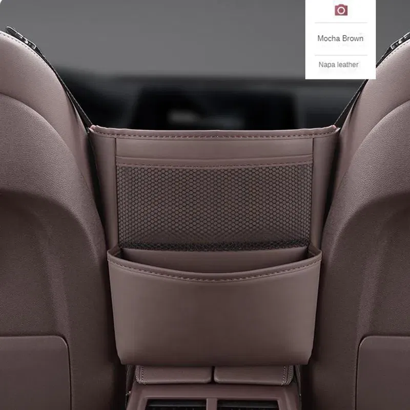 Color Name: GRAY - Car Handbag Holder Between Seats Mutifuntional Leather Auto Seat Middle Storage Bag Hanging Tissue Box Phone Cup Map Organizer