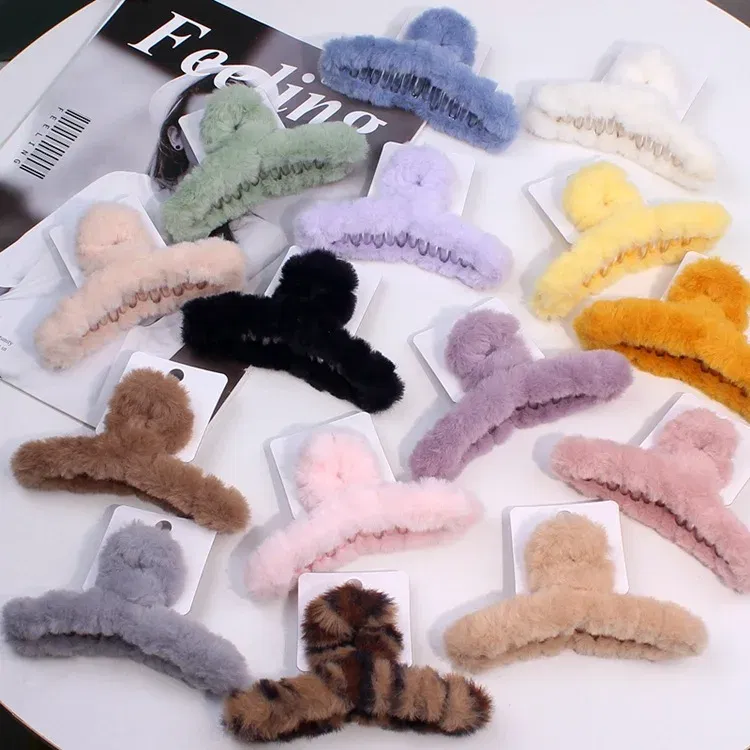 Color: Yellow - Advanced Sense Card Hair Clip Korea Autumn and Winter Hair Clip Sweet and Gentle Wind Back Hair Grab Plush Shark Clip