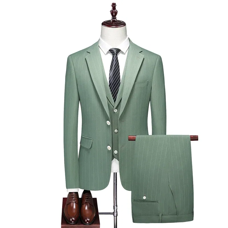 Color: Gold, Size: 4XL - High-End Three-Piece Men's Wedding Suit with Vest And Trousers Fashion Business Casual Groom's Dress All-In-One