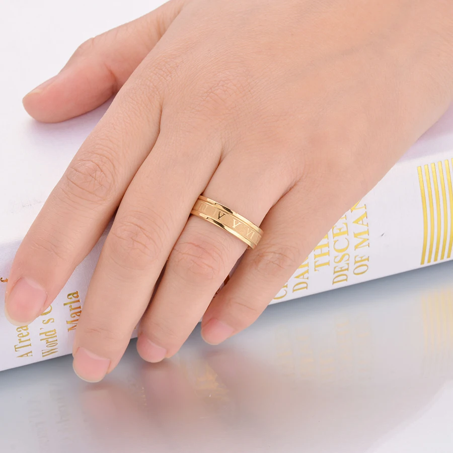 Main Stone Color: Green, Ring Size: 6.5 - Letdiffery 6mm Punk Roman Numerals Rings High Quality Stainless Steel Women Men Jewelry For Wholesale Dropshipping