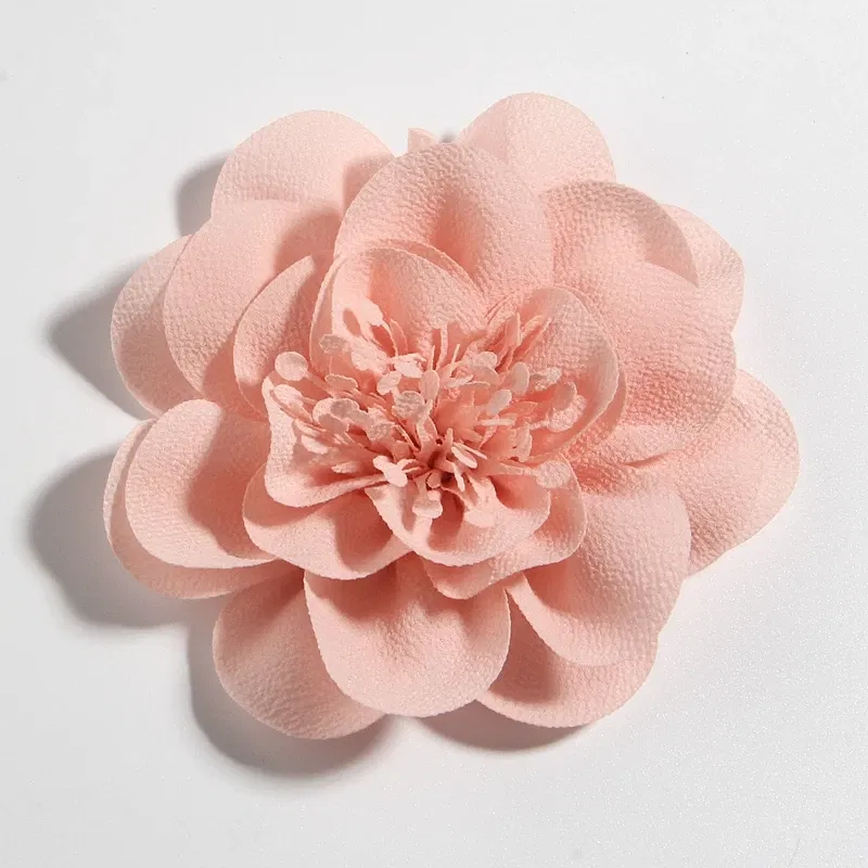 Color: Ivory - 1PC 10CM 3.8" Big Chiffon Flowers Hair Clips Hairpins Handmade Artificial Rolled Rose Fabric Flower For Girls Head Accessories