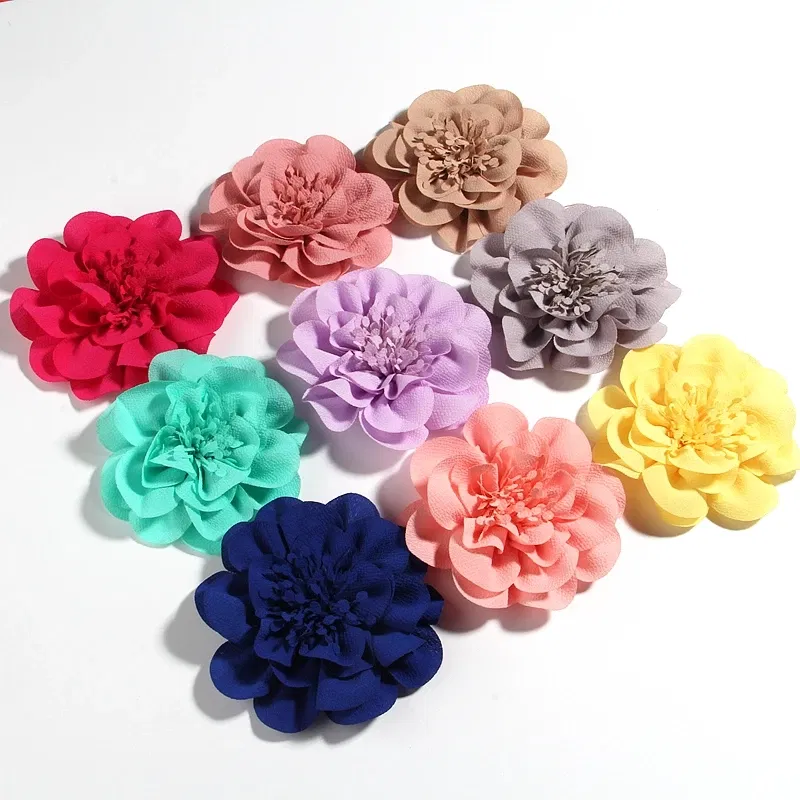 Color: Ivory - 1PC 10CM 3.8" Big Chiffon Flowers Hair Clips Hairpins Handmade Artificial Rolled Rose Fabric Flower For Girls Head Accessories