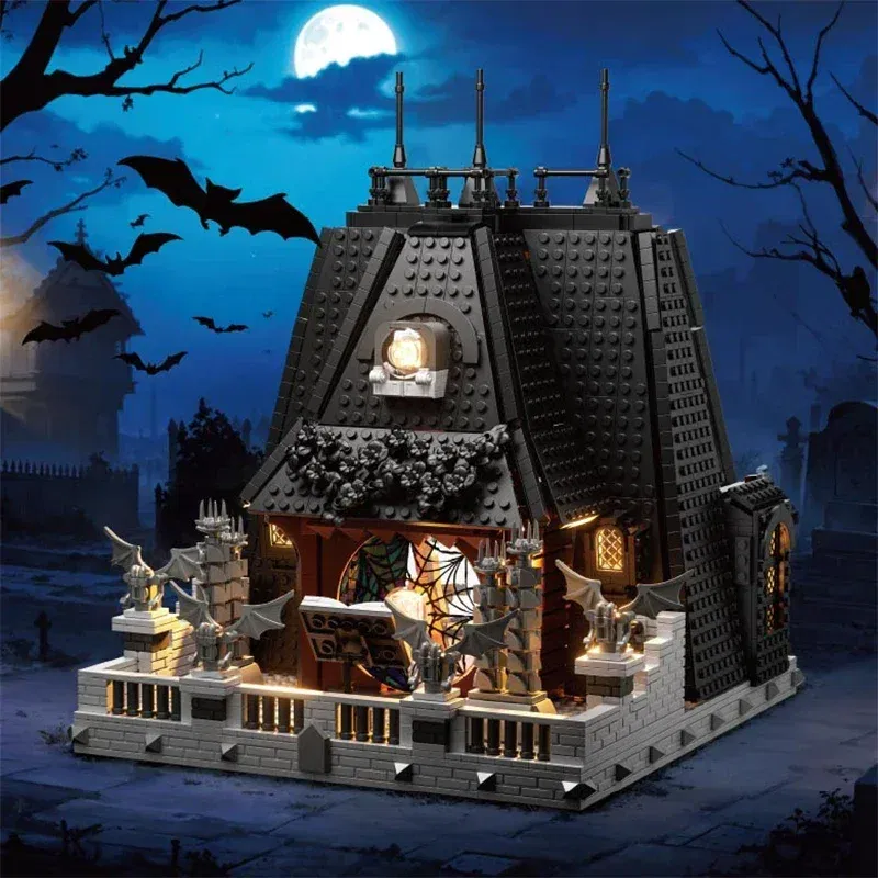 Color: light green - 2419PCS Wednesday Adams House Building Blocks Darkness Villa Model Bricks Desktop Decoration Diy Toys For Kids Holiday Gifts