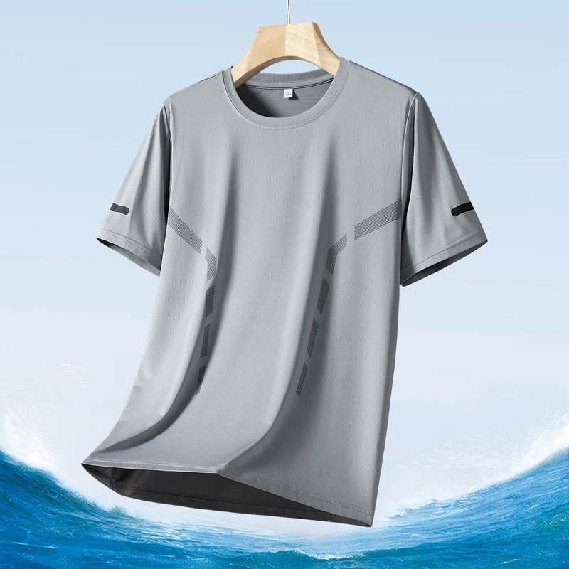 Color: Mint, Size: 4XL - Men's Silk Ice Round Collar T-shirt, Simple Running Fitness Suit, Breathable Thin T-shirt, Quick Dry T-shirt, Summer