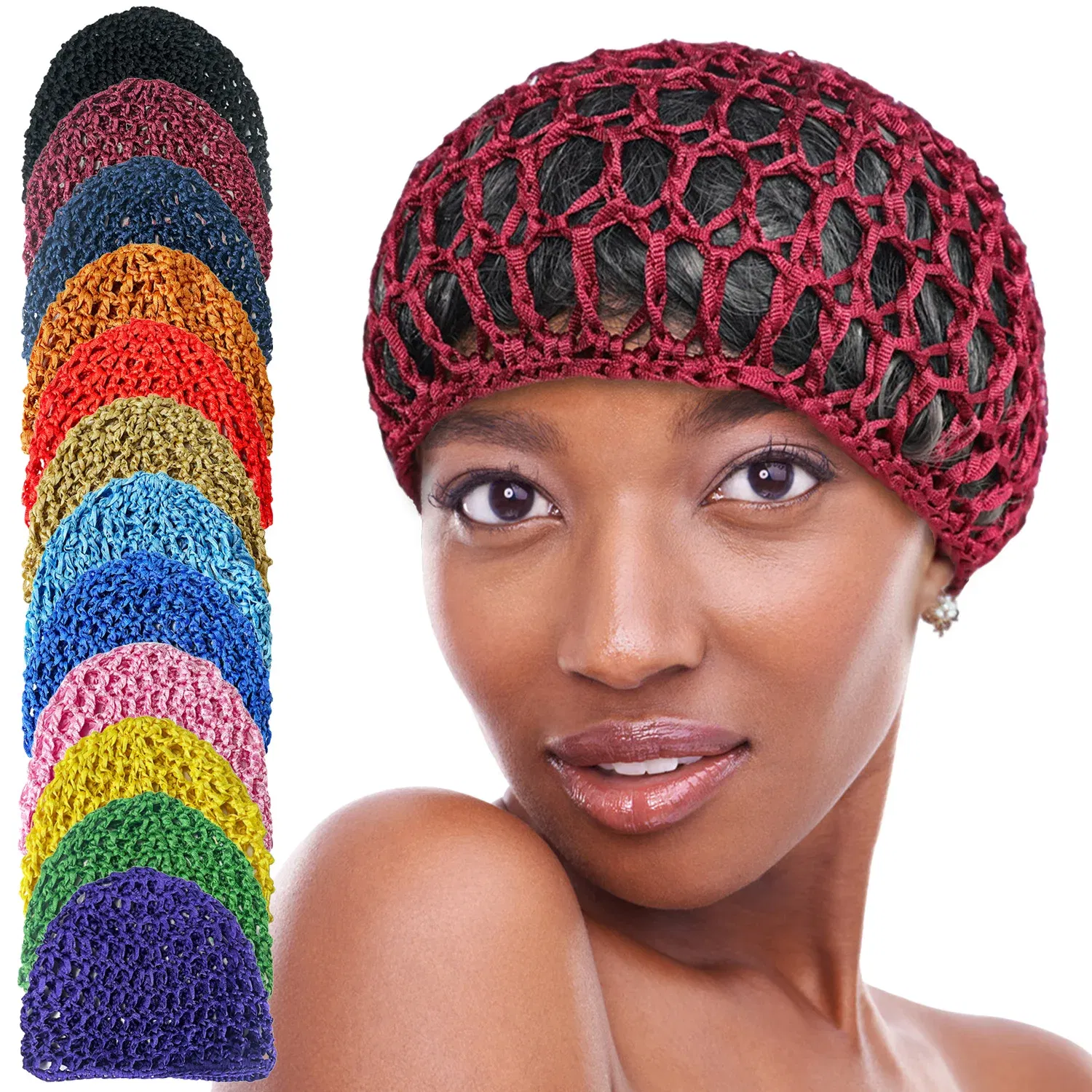 Color: WHITE - Womens Mesh Hair Net Crochet Cap Stylish Bar Hair Net Hand-crocheted Silk Mesh Hair Accessories Hats Turban Night Cover  Beanie