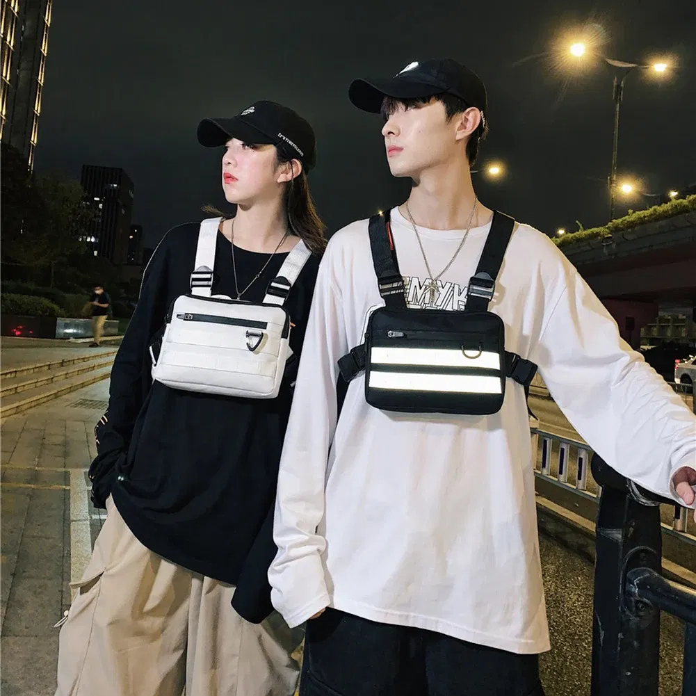 Color: Champagne - Multi-function Chest Bags Men Women Oxford Cloth Vest Hip-Hop Street Belt Pouch
