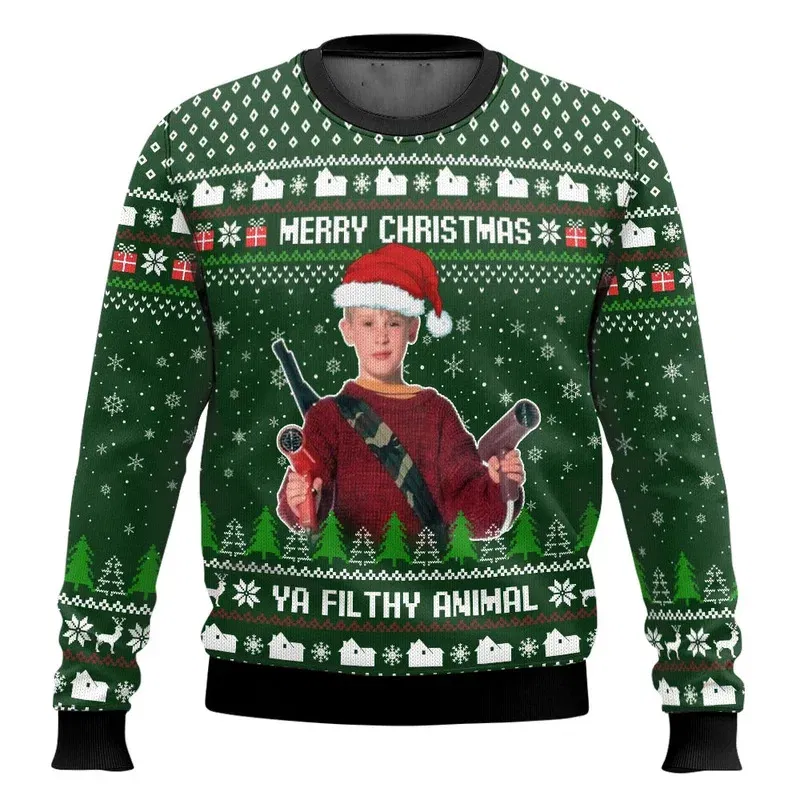 Color: Silver, Size: XXL, Ships From: CHINA - Merry Christmas alone at home Ugly Christmas sweater cartoon animation Men's pullover 2026 fashionable couple shirts Sweatshirt