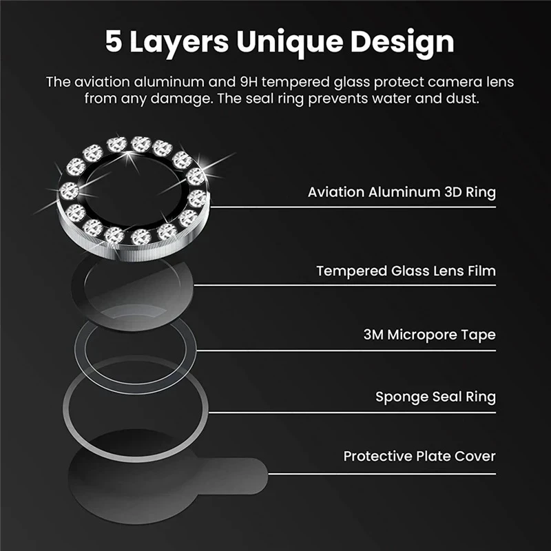 Material: ABS, Color: Silver - Bling 3D Diamond Metal Camera Ring Protector for Samsung Galaxy A55 A35 A25 A15 A05 5G Alloy Lens HD Tempered Glass Protect Cap