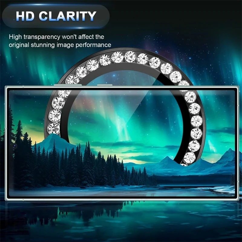 Material: ABS, Color: Silver - Bling 3D Diamond Metal Camera Ring Protector for Samsung Galaxy A55 A35 A25 A15 A05 5G Alloy Lens HD Tempered Glass Protect Cap