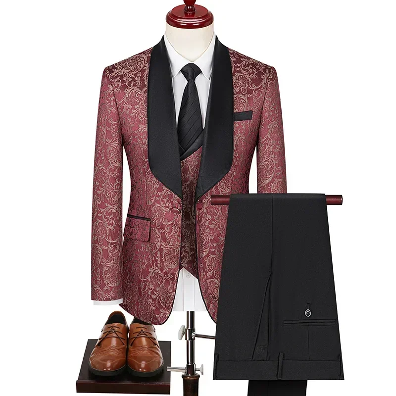 Plus-size Men's Jacquard Suit Wedding Dress Groom Suit Host Performance Costume Wedding Suits for Men