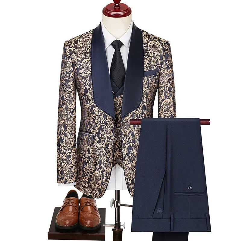 Plus-size Men's Jacquard Suit Wedding Dress Groom Suit Host Performance Costume Wedding Suits for Men