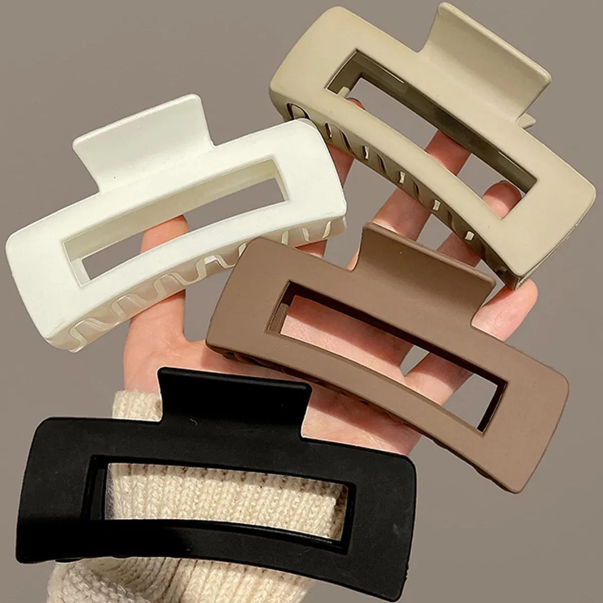 Color: khaki - Korean Large Claw Clips Women Plastic Claw Clips Black Matte Clip Hair Claw Non-slip Crab Hairpins Fashion Beach HairAccessories
