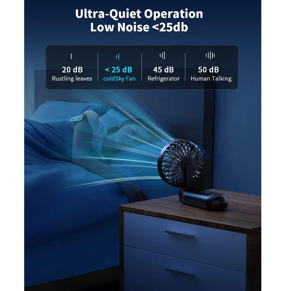 Color: black - coldSky Handheld Fan Foldable Portable Fan with LED Display 3000mAh Battery Operated Mini Hand Held Fan for Travel Beach Outdoor