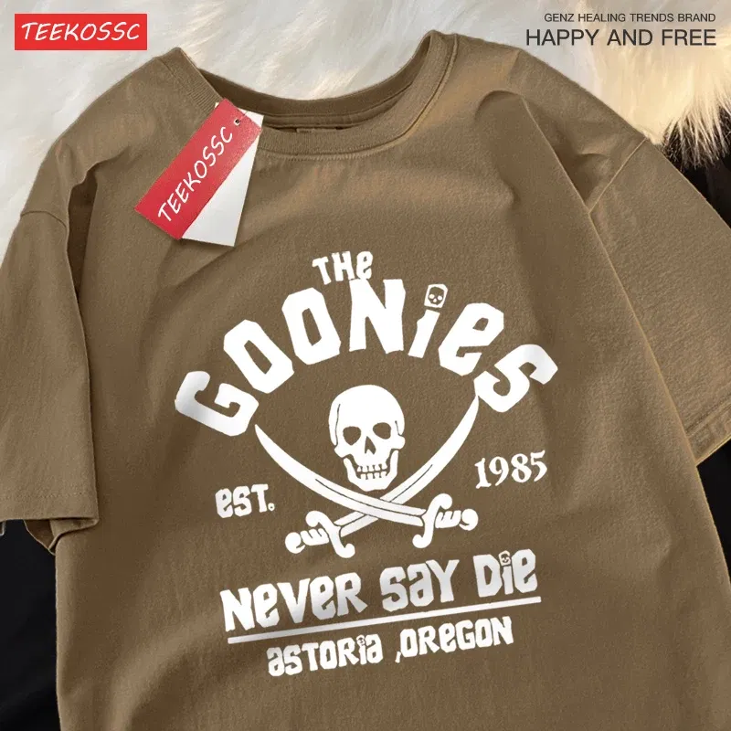 Color: army green, Size: XXL - The Goonies Never Say Die T Shirts Men Women Comfortable Crewneck Tshirt Breathable Cotton T Shirts Street Loose Couple Clothing