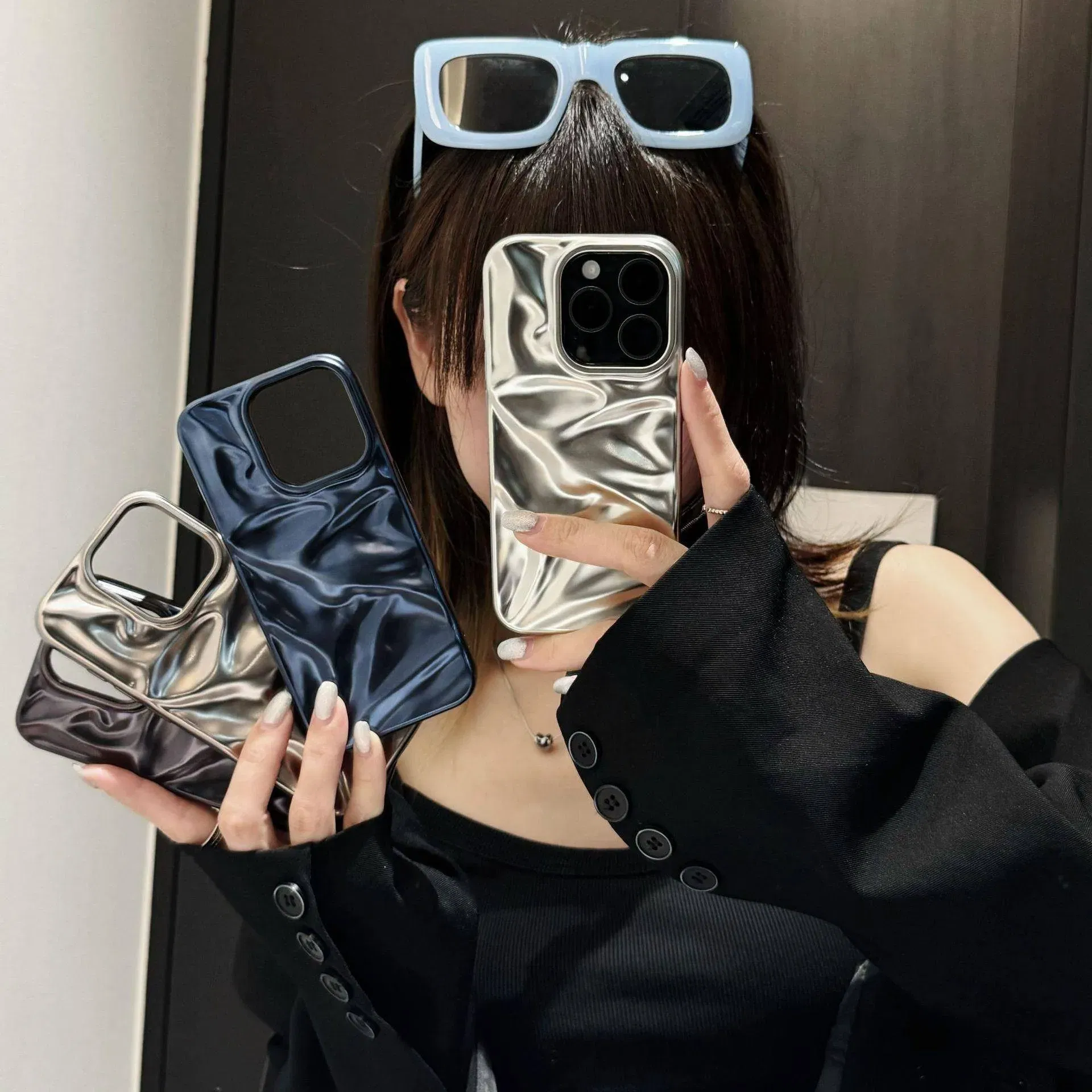 Color: Silver, Compatibility by Model: iPhone 15 - Soft Matte 3D Wavy Pattern Phone Case For iPhone 16 17 ProMax 17 Air 15 14 Plus 13 12 Pro Max 11 ins Water Ripple Creative Cover