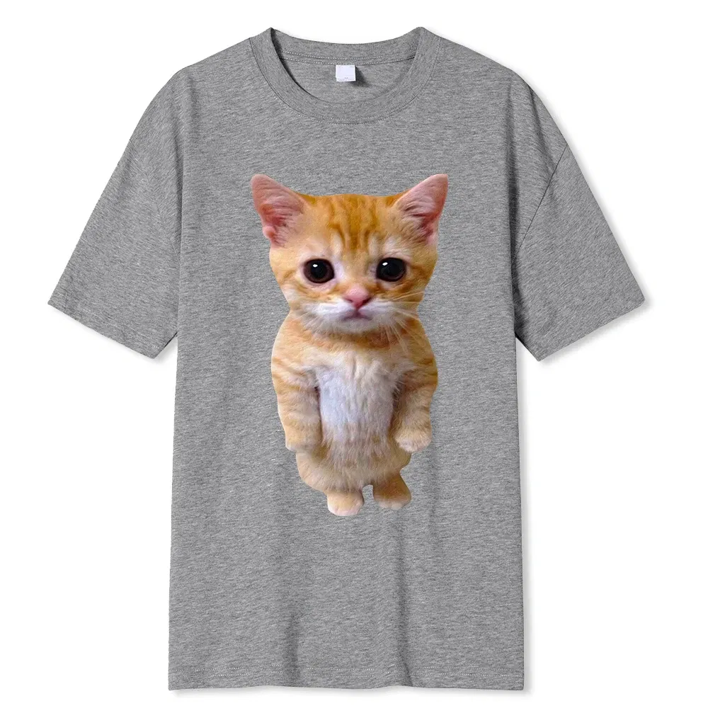 Color: Gold, Size: L - El Gato Meme Sad Crying Cat Munchkin Kitty Meme Trendy Graphic T-shirt Unisex Fashion Short Sleeve T-shirts Oversized Streetwear