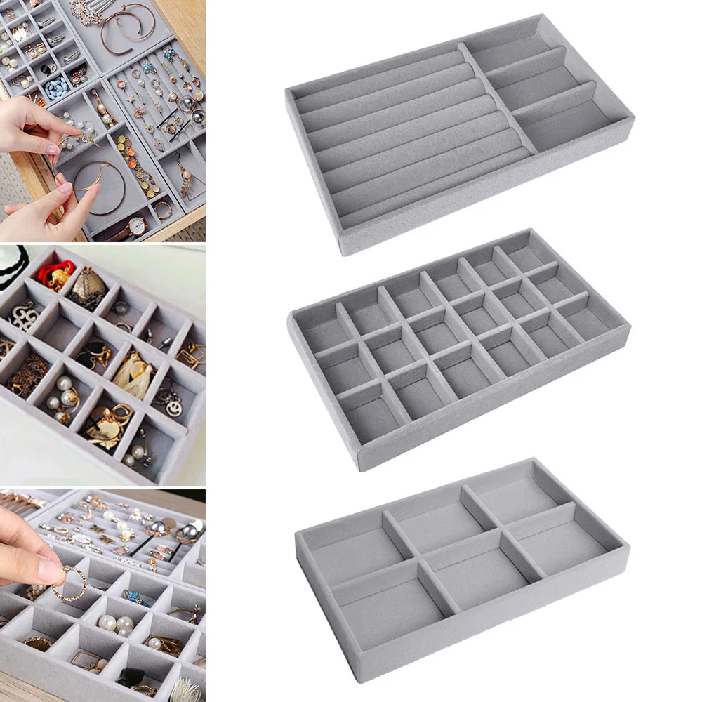 Color: PURPLE - Velvet Jewelry Storage Box Necklace Stackable Display Tray Bracelet Earring Organizers DIY Handicrafts Drawer Box Organizer Box