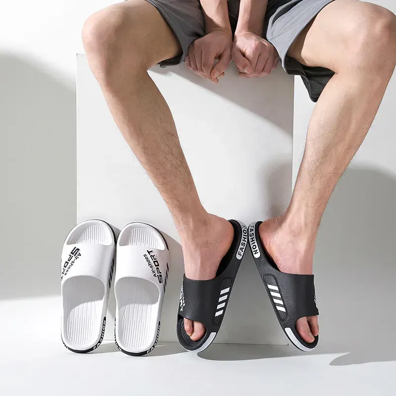 Color: black, Shoe Size: 4.5 - Fashion Men's Slippers PVC Soft Sole Non-slip Slides Casual Outdoor Beach Flip Flops Home Bathroom Couples Slippers New Sandal