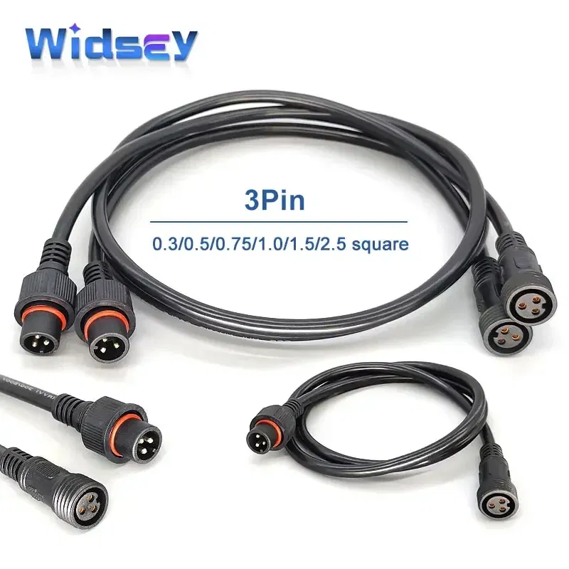Color: Ivory, Pins: 3P - 3Pin Waterproof Extension Cable 0.3/0.5/0.75/1.0/1.5/2.5 square meter Outdoor LED Plug Male to Female Aviation Power Connector