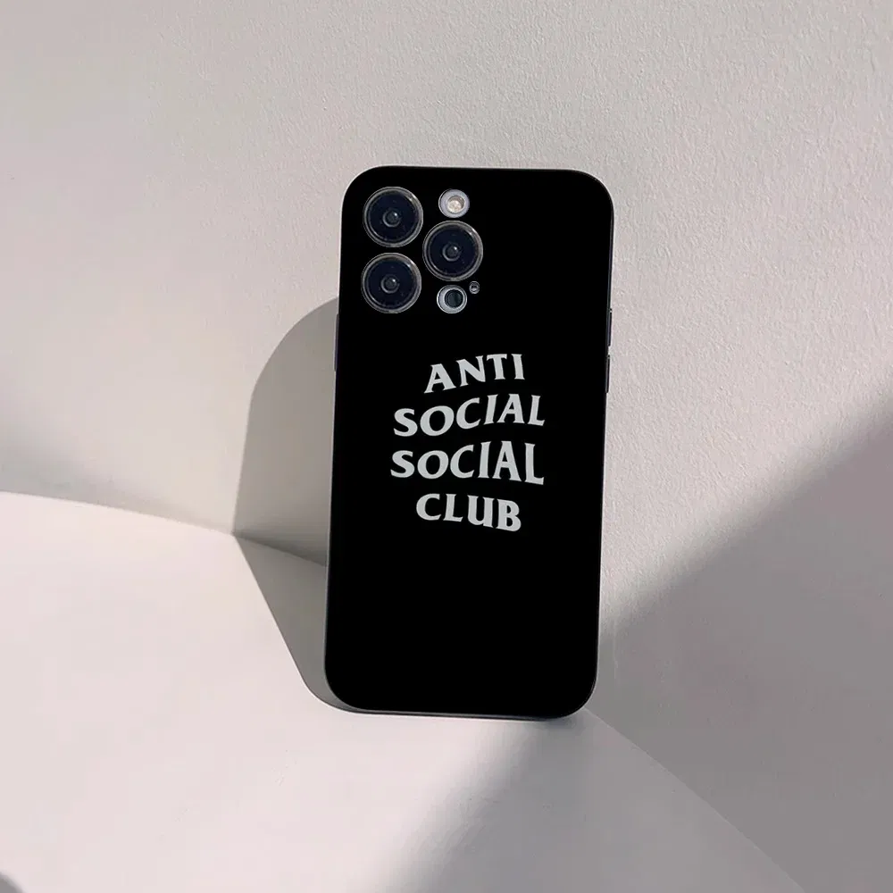 Color: Beige, Material: Vinyl - Anti Social Social Club Phone Case For IPhone 16 15 14 13 Pro Max 11 12 Mini X Xs XR Se 2022 Black Silicone Cover