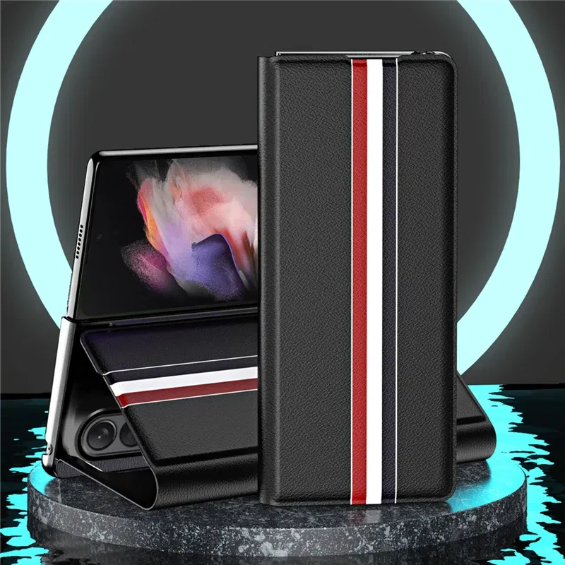Color: black, Material: aluminum - Leather Wallet Function Case for Samsung Galaxy Z Fold 6 5 3 2 fold6 fold5 Fold4 Fold 4 5G Fold3 Fold2 Full Protection Bag Cover