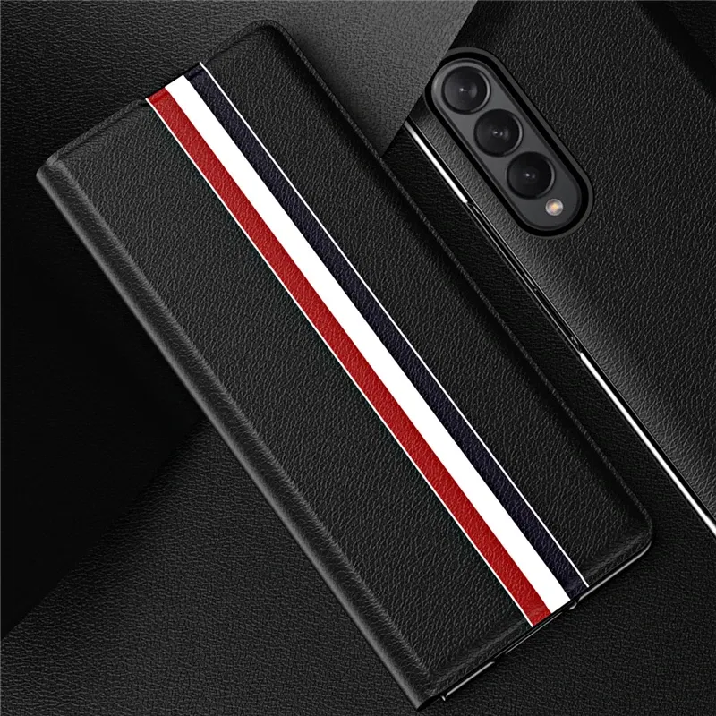 Color: black, Material: aluminum - Leather Wallet Function Case for Samsung Galaxy Z Fold 6 5 3 2 fold6 fold5 Fold4 Fold 4 5G Fold3 Fold2 Full Protection Bag Cover