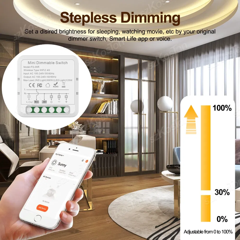 Color: Beige - Tuya ZigBee WiFi Smart Dimmers Switch Module Supports 2 Way Control LED Lights Dimmable Switch Works with Alexa Google Home