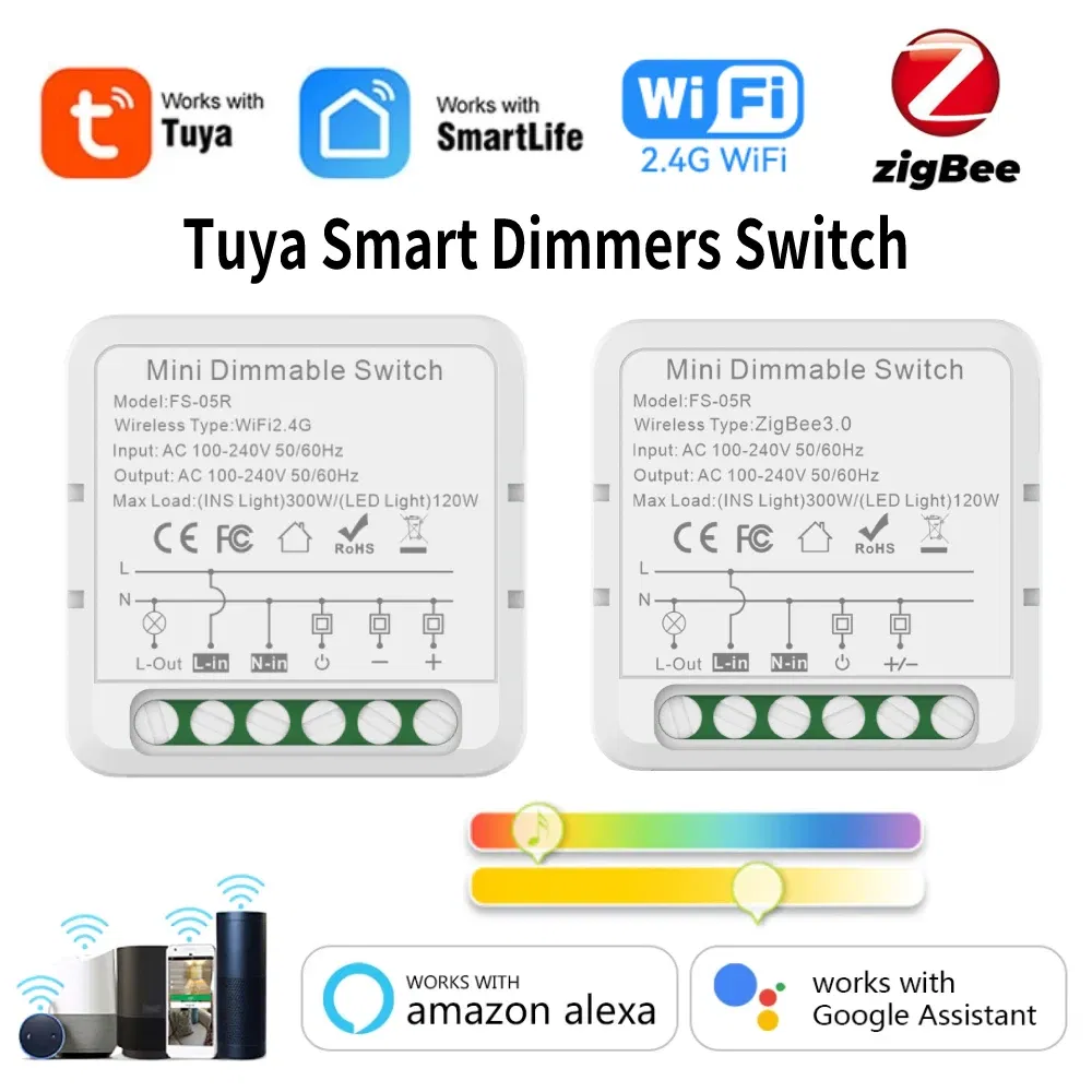 Color: Beige - Tuya ZigBee WiFi Smart Dimmers Switch Module Supports 2 Way Control LED Lights Dimmable Switch Works with Alexa Google Home