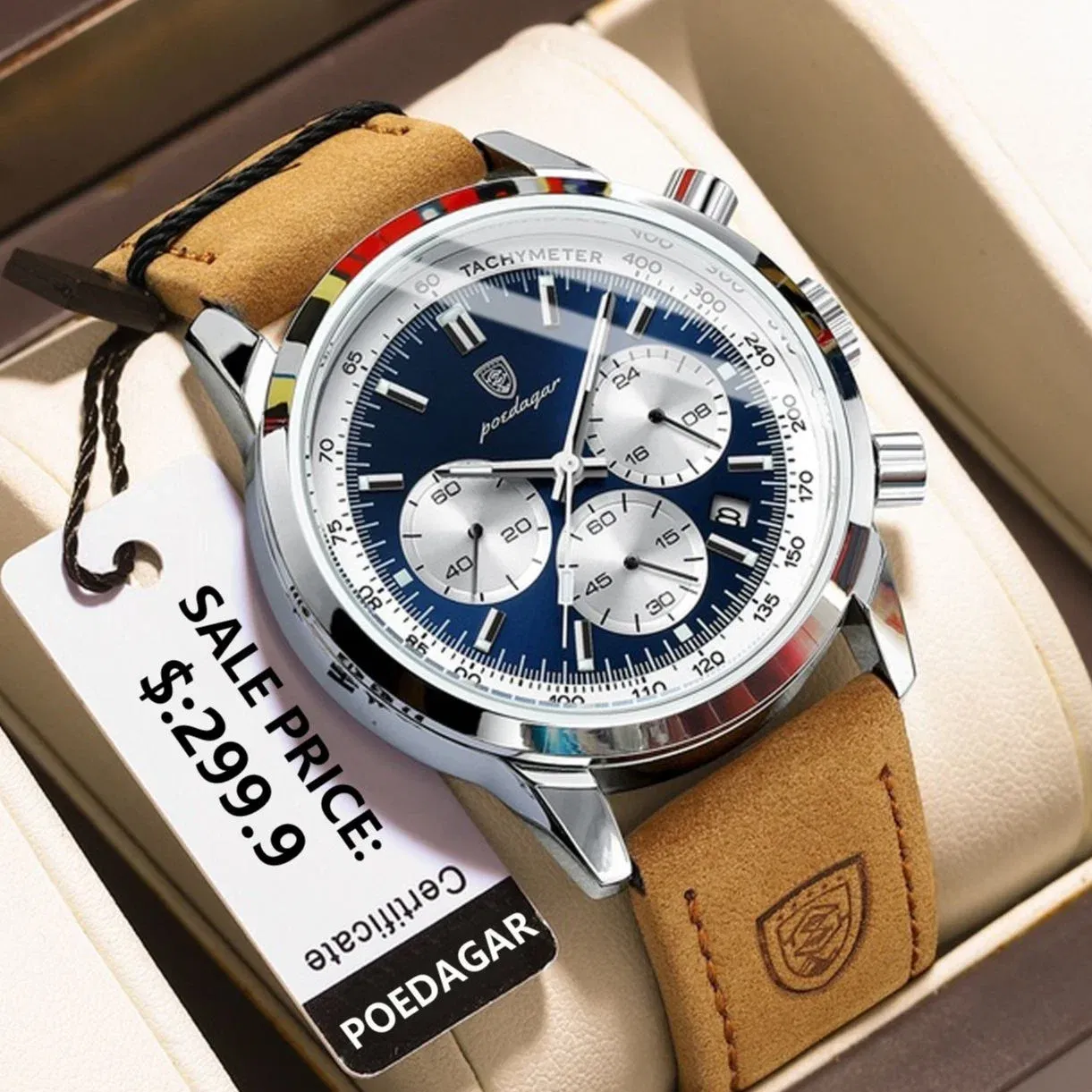 Color: Coffee - POEDAGAR Man Wristwatch Luxury Sport Genuine Leather Men Quartz Watch For Men Chronograph Waterproof Luminous Date Men's Watches