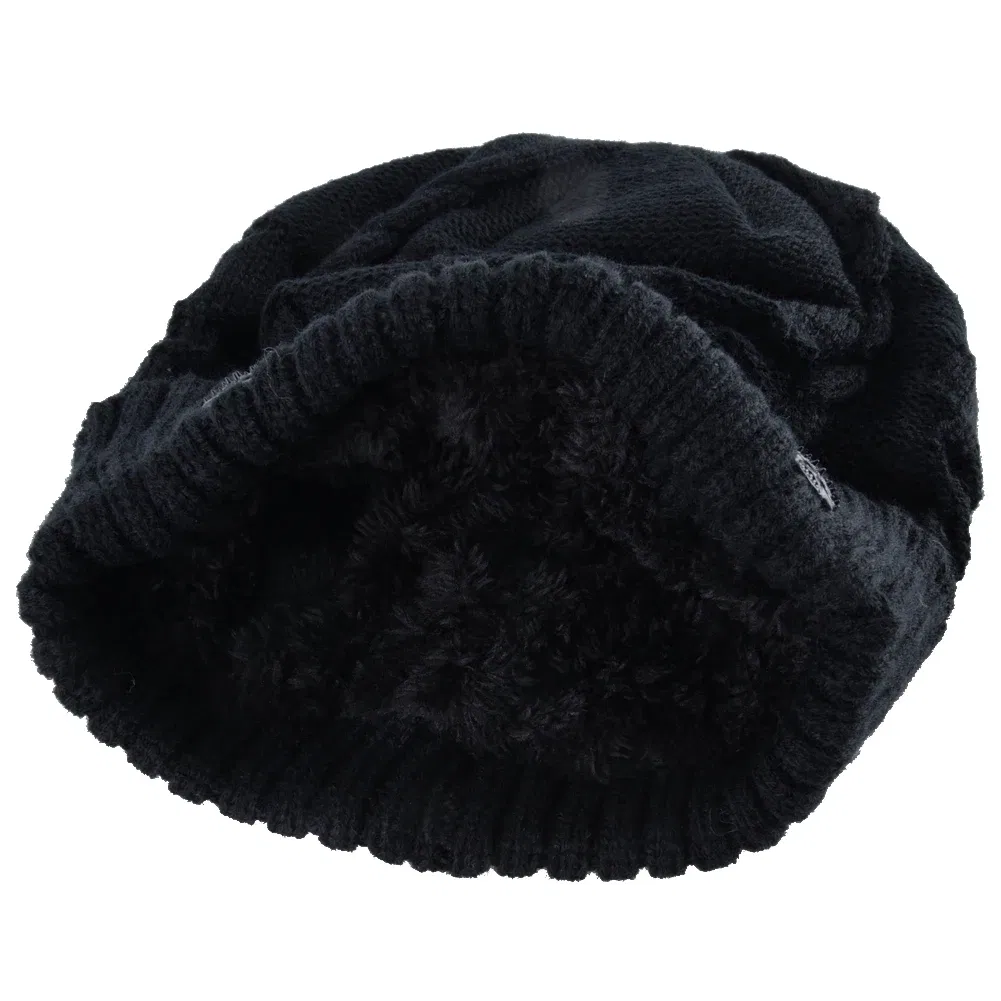 Color: black, Size: 56/57 - Winter Beanies Men Knitted Skull Pattern Solid Color Hat With Metal Skulls Skullies Beanies Men's Knit Thick Hats Add Velvet